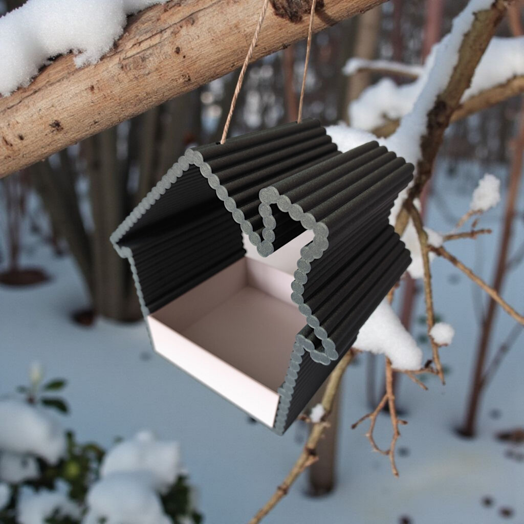 Ribbed bird feeder with removable feeding compartment – commercial STL model for 3D printing by Deltaprints