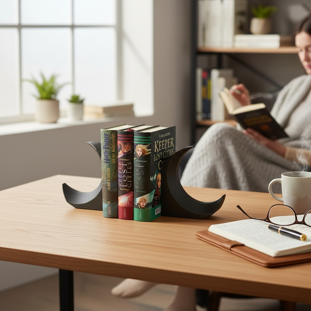 Minimalist crescent-shaped bookends commercial STL file Desk Accessories by Deltaprints