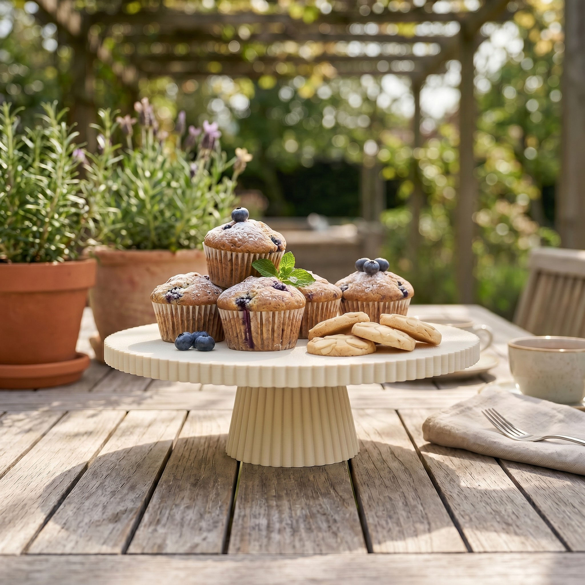 Ribbed cake stand, cookie platter 3D print product image 2 by Deltaprints