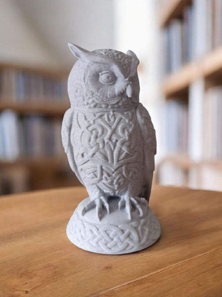 Sculpture #40 – Celtic ornament owl – commercial STL model for 3D printing by Deltaprints