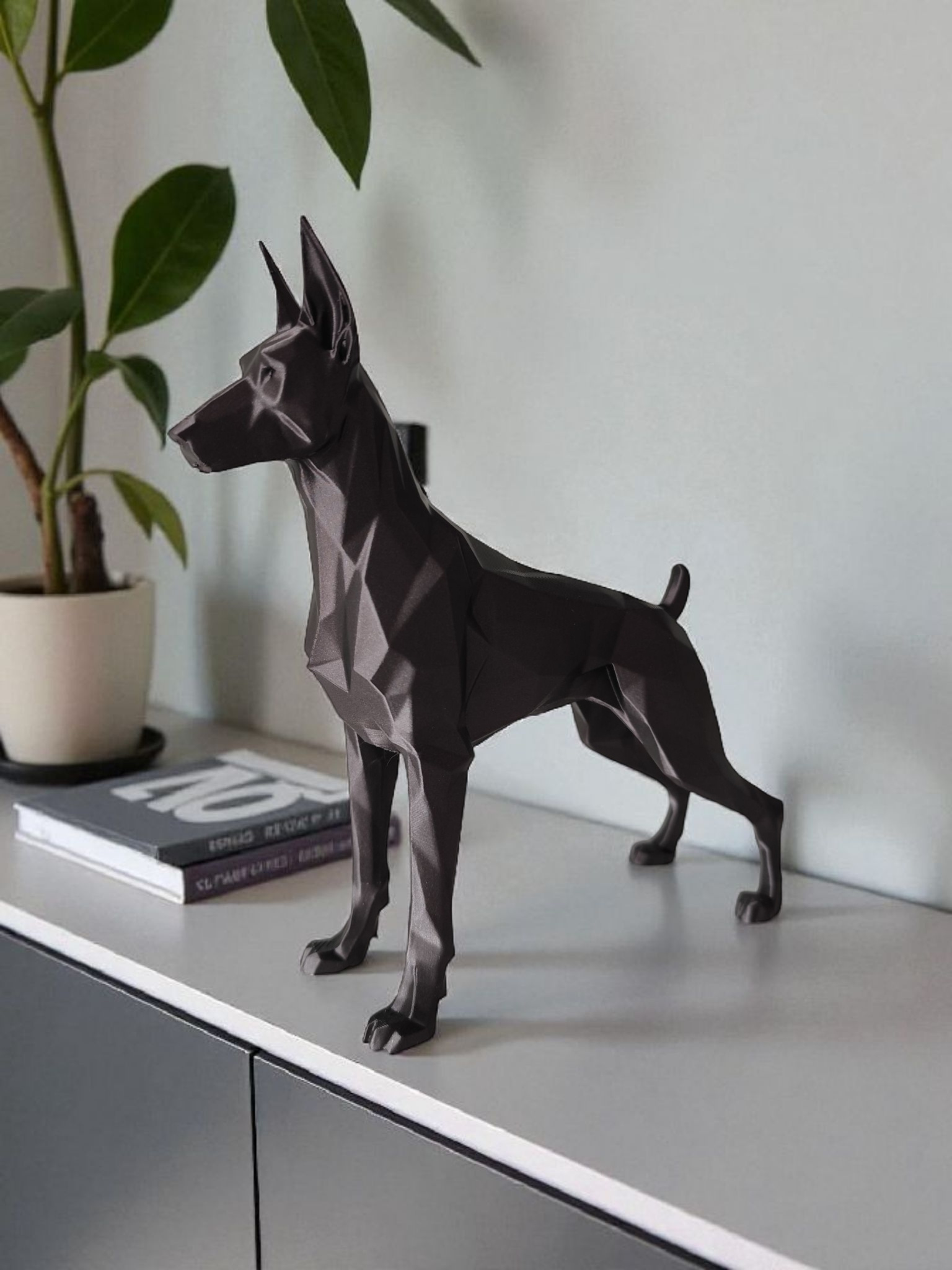 Sculpture #41 – Guarding Low Poly Dobermann commercial STL file Sculptures by Deltaprints
