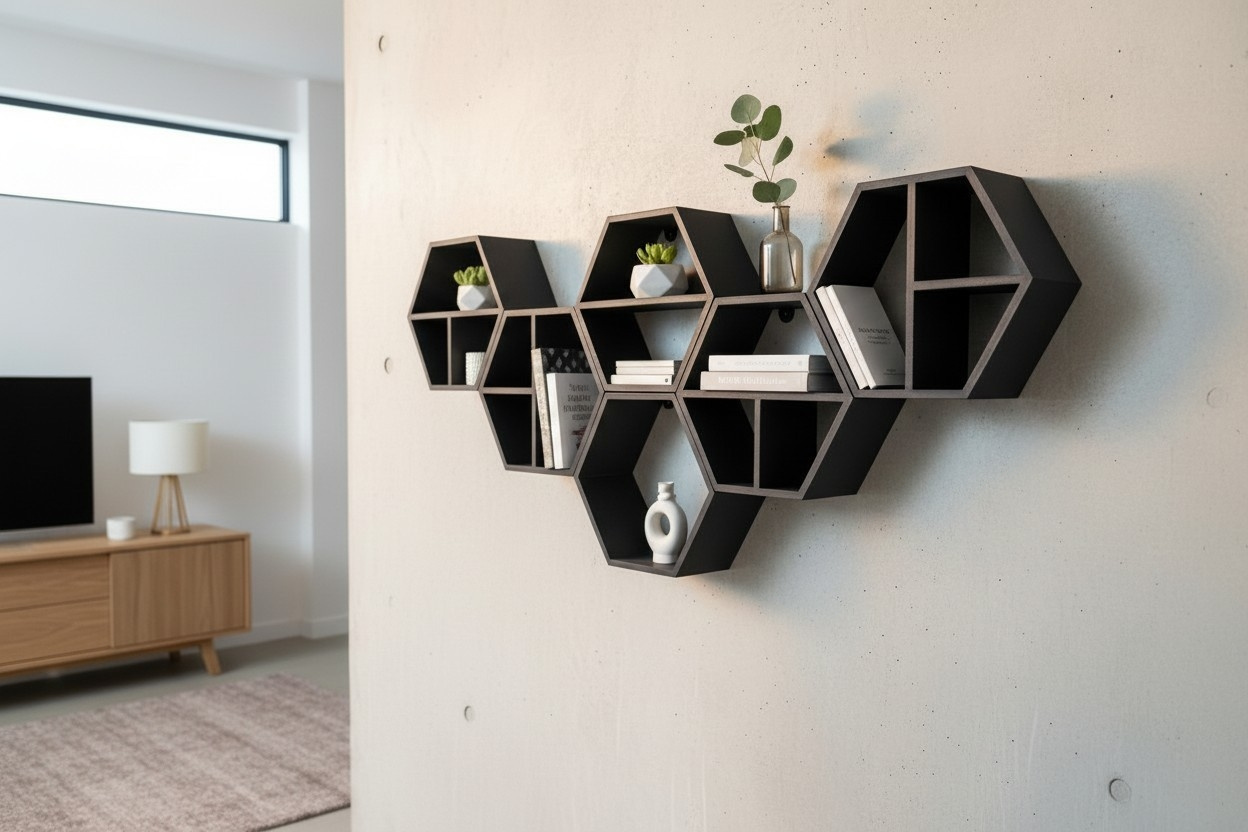 Modular hexagonal shelf set commercial STL file Useful Things by Deltaprints