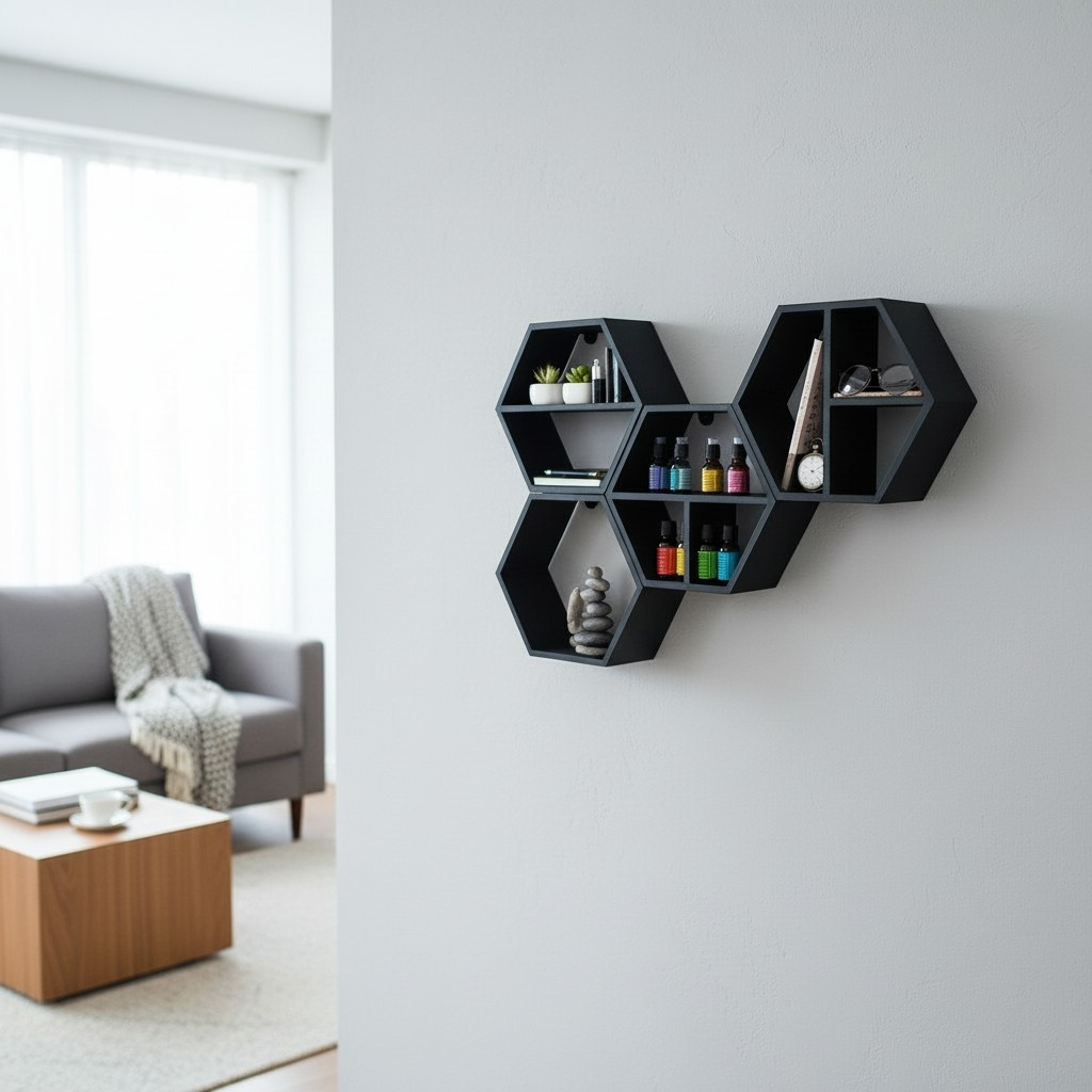 Modular hexagonal shelf set 3D print product image 3 by Deltaprints