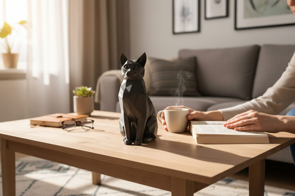 Sculpture#46 – Sitting Elegant Low Poly Cat – commercial STL model for 3D printing by Deltaprints