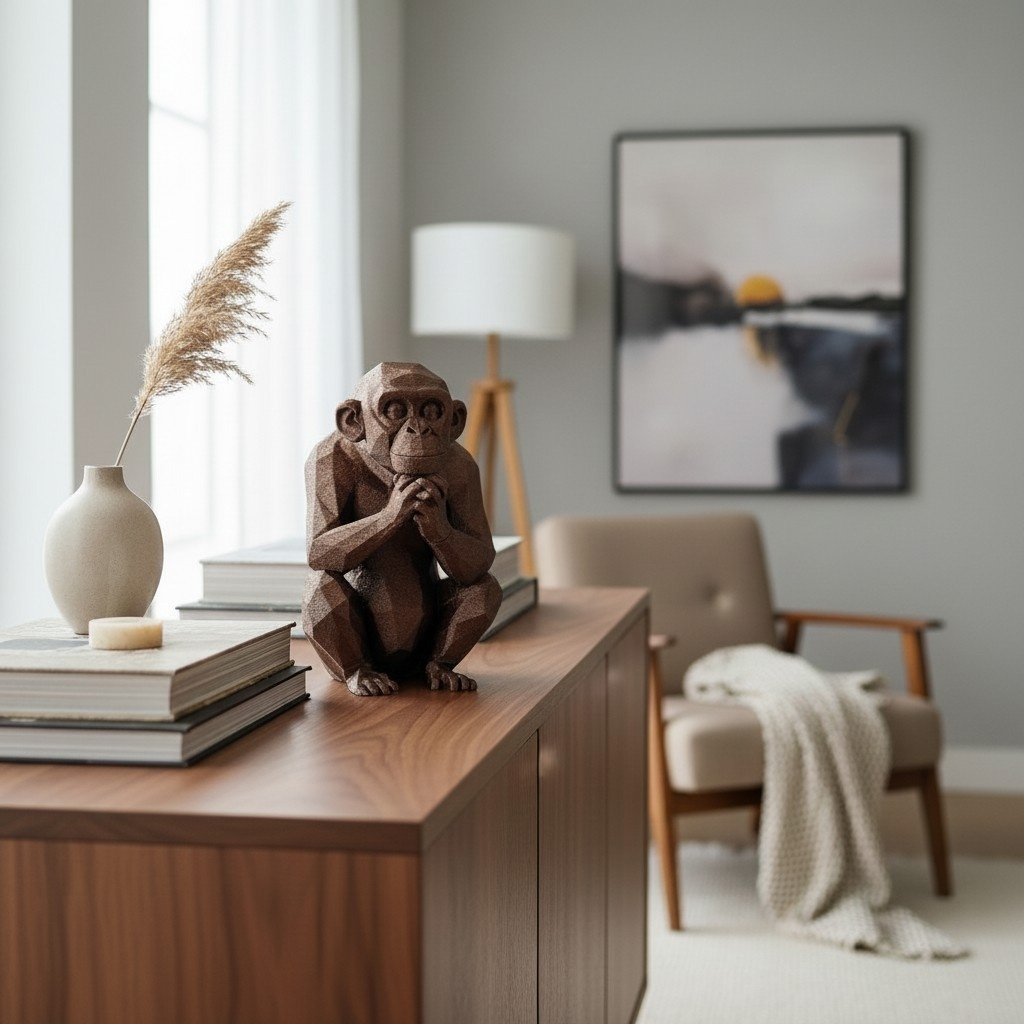 Sculpture #53 – Thoughtful Low Poly Chimpanzee 3D print product image 2 by Deltaprints
