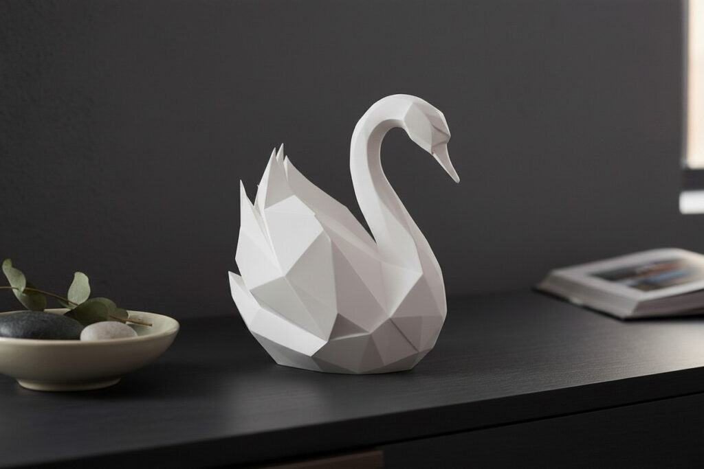 Sculpture #53 – Graceful low poly swan – commercial STL model for 3D printing by Deltaprints