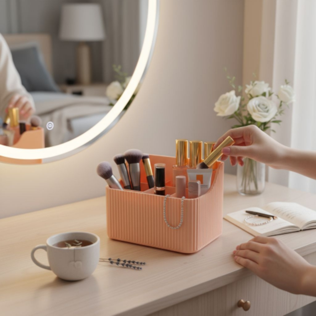 Ribbed makeup organizer with six compartments commercial STL file Bathroom Stuff by Deltaprints