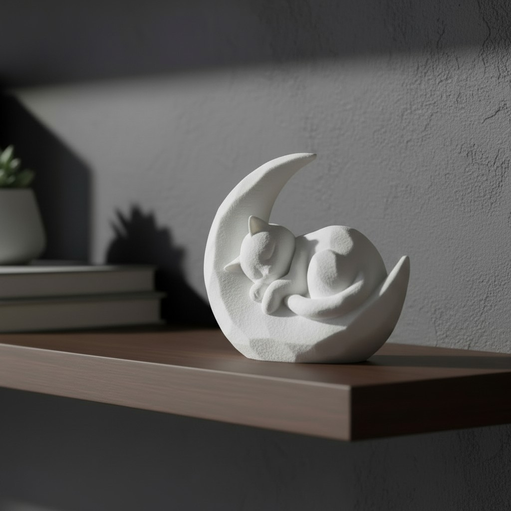 Sculpture #55 – Sleeping kitten on a crescent moon commercial STL file Sculptures by Deltaprints
