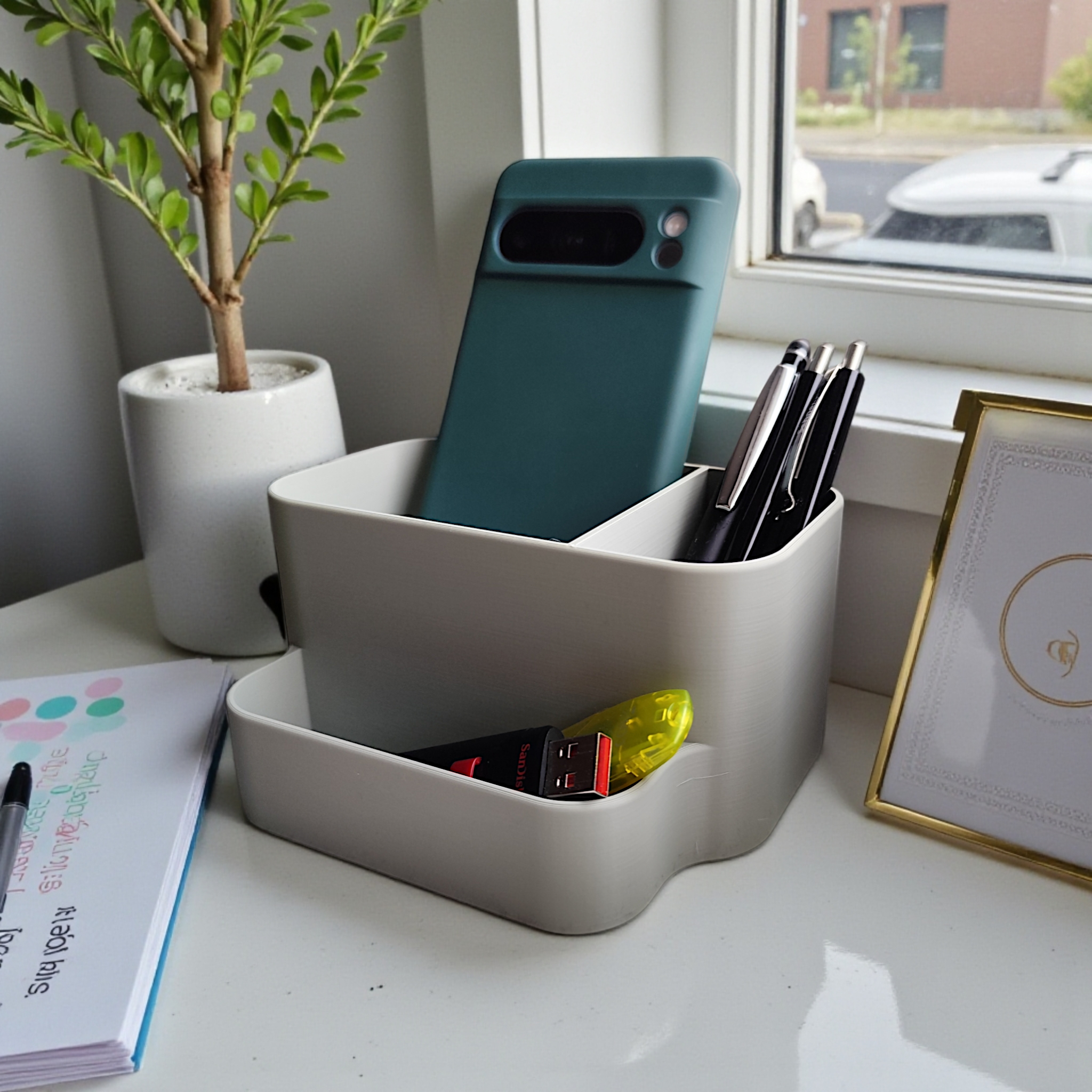 Simple & stylish curved office organizer commercial STL file Desk Accessories by Deltaprints