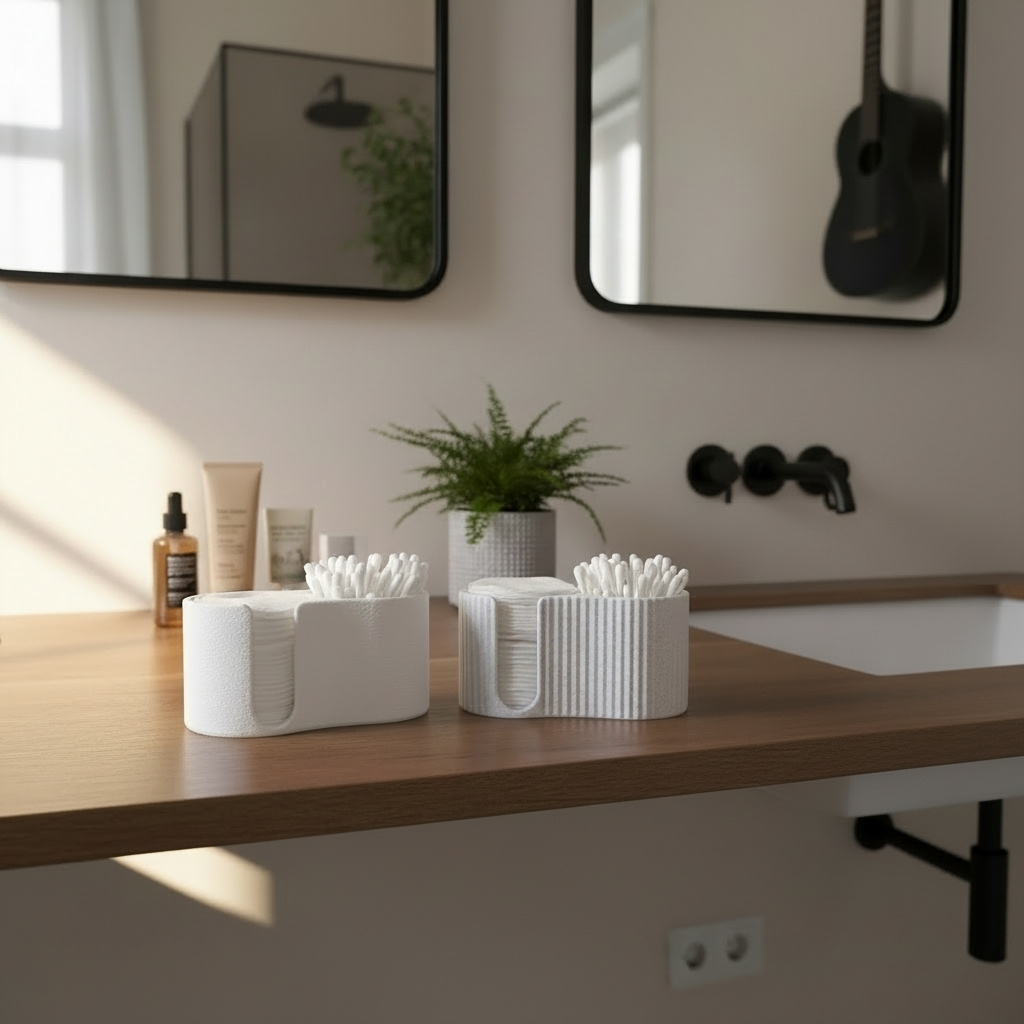 Modern ribbed Q-tip and cotton pad dispenser commercial STL file Bathroom Stuff by Deltaprints