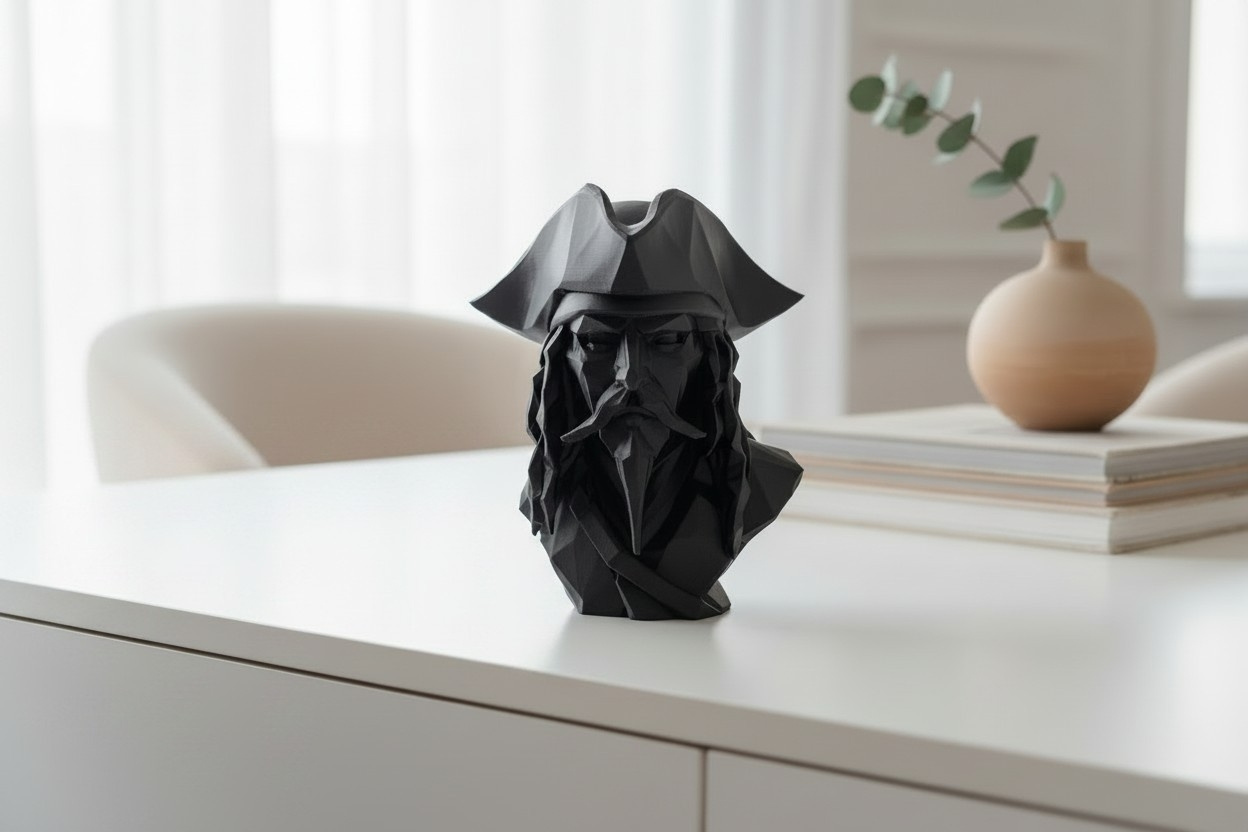 Sculpture #56 – Low Poly Caribbean Pirate Bust commercial STL file Sculptures by Deltaprints