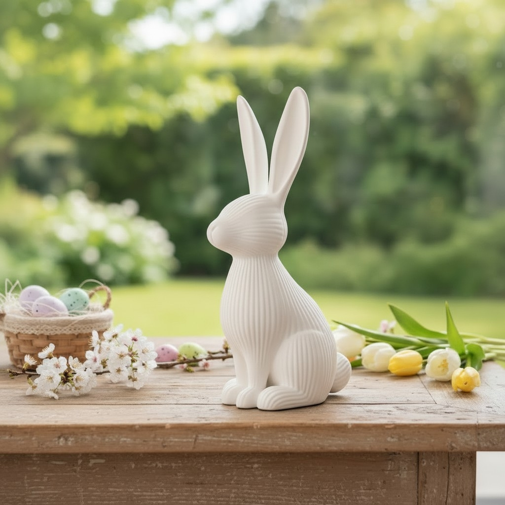 Modern ribbed Easter bunny decoration 3D print product image 2 by Deltaprints
