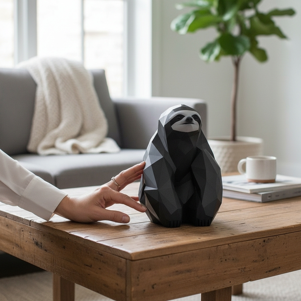 Sculpture #47 – Sitting Low Poly Sloth commercial STL file Sculptures by Deltaprints