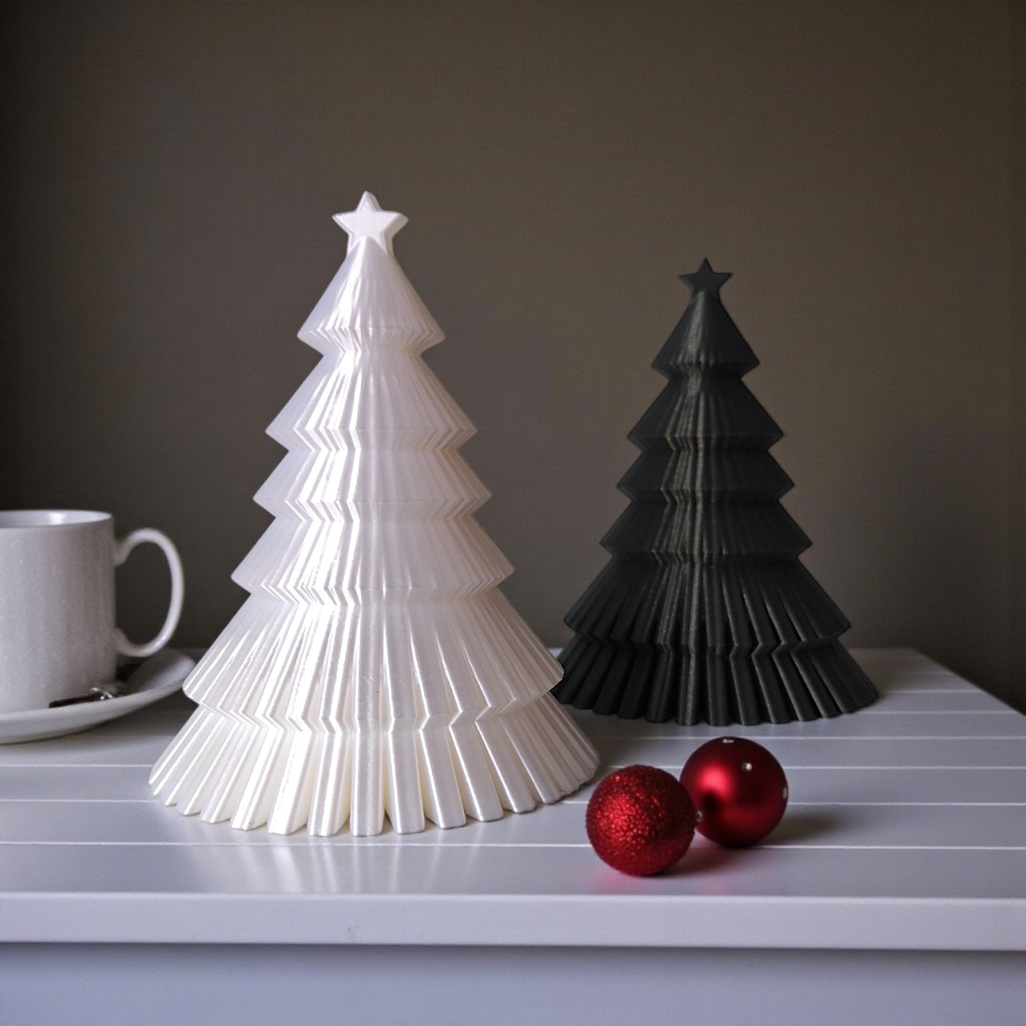 Modern ribbed Christmas tree decoration with star top 3D print product image 2 by Deltaprints