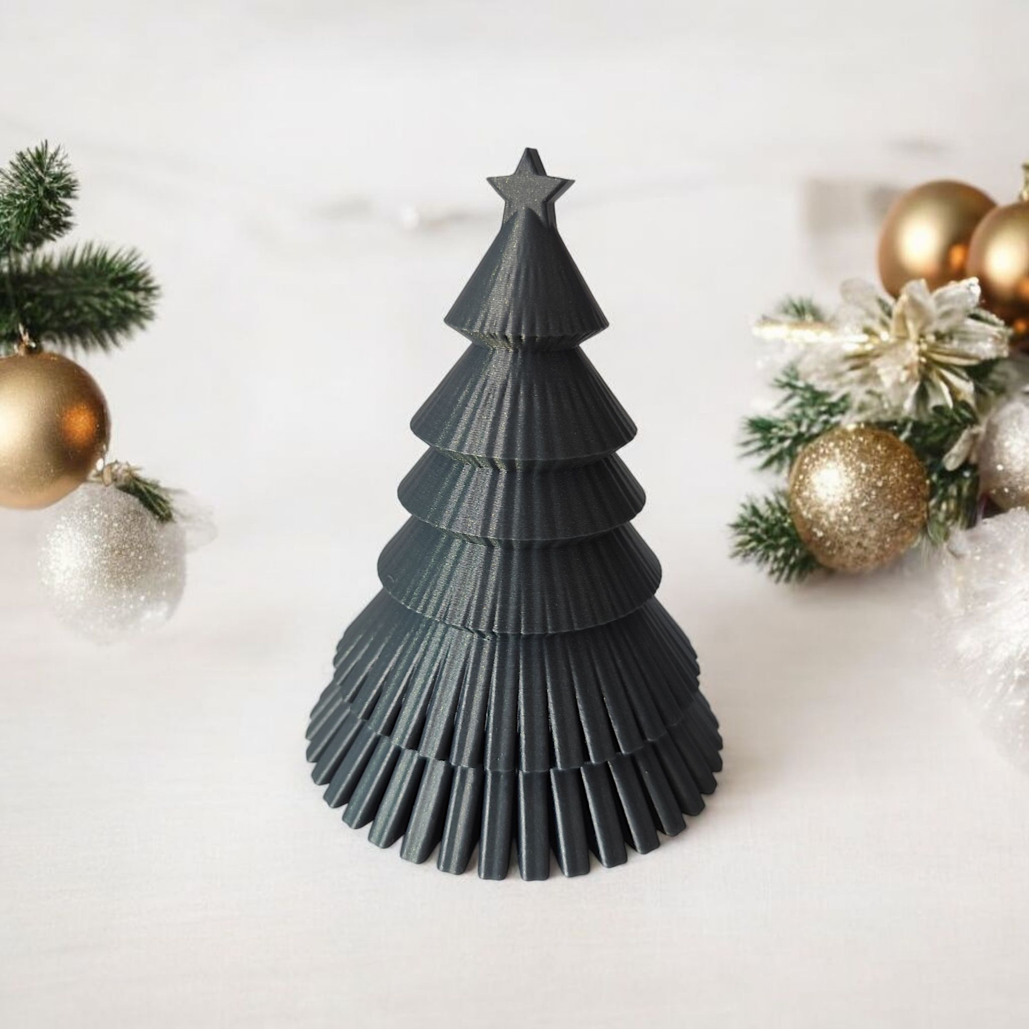 Modern ribbed Christmas tree decoration with star top 3D print product image 3 by Deltaprints