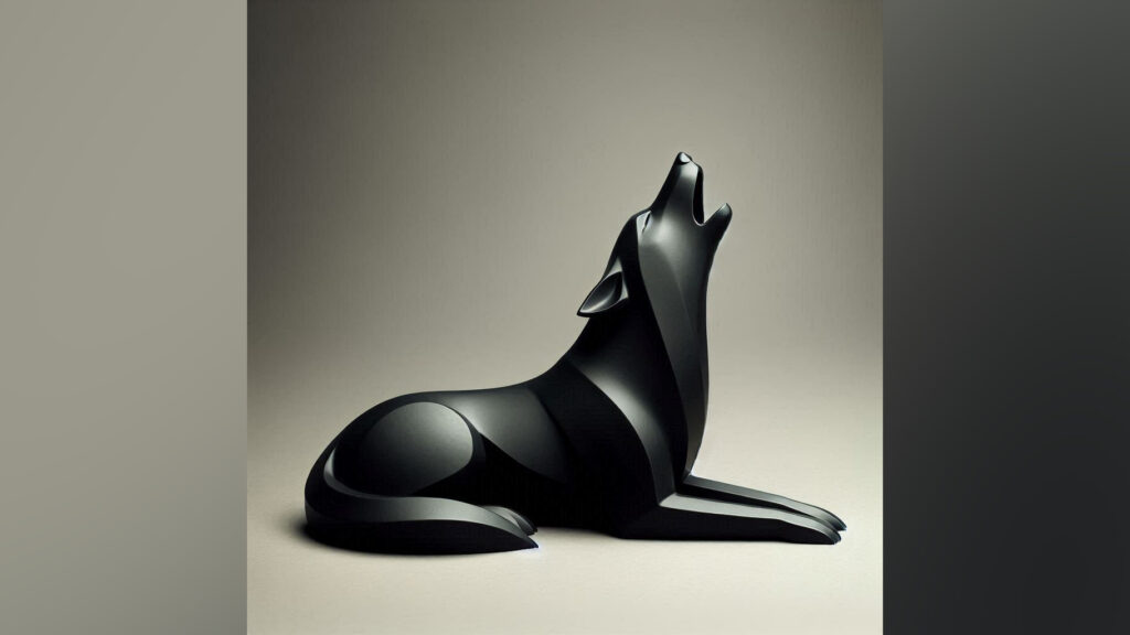 Sculpture #21 – Minimalist Howling Wolf – Lying down – commercial STL model for 3D printing by Deltaprints
