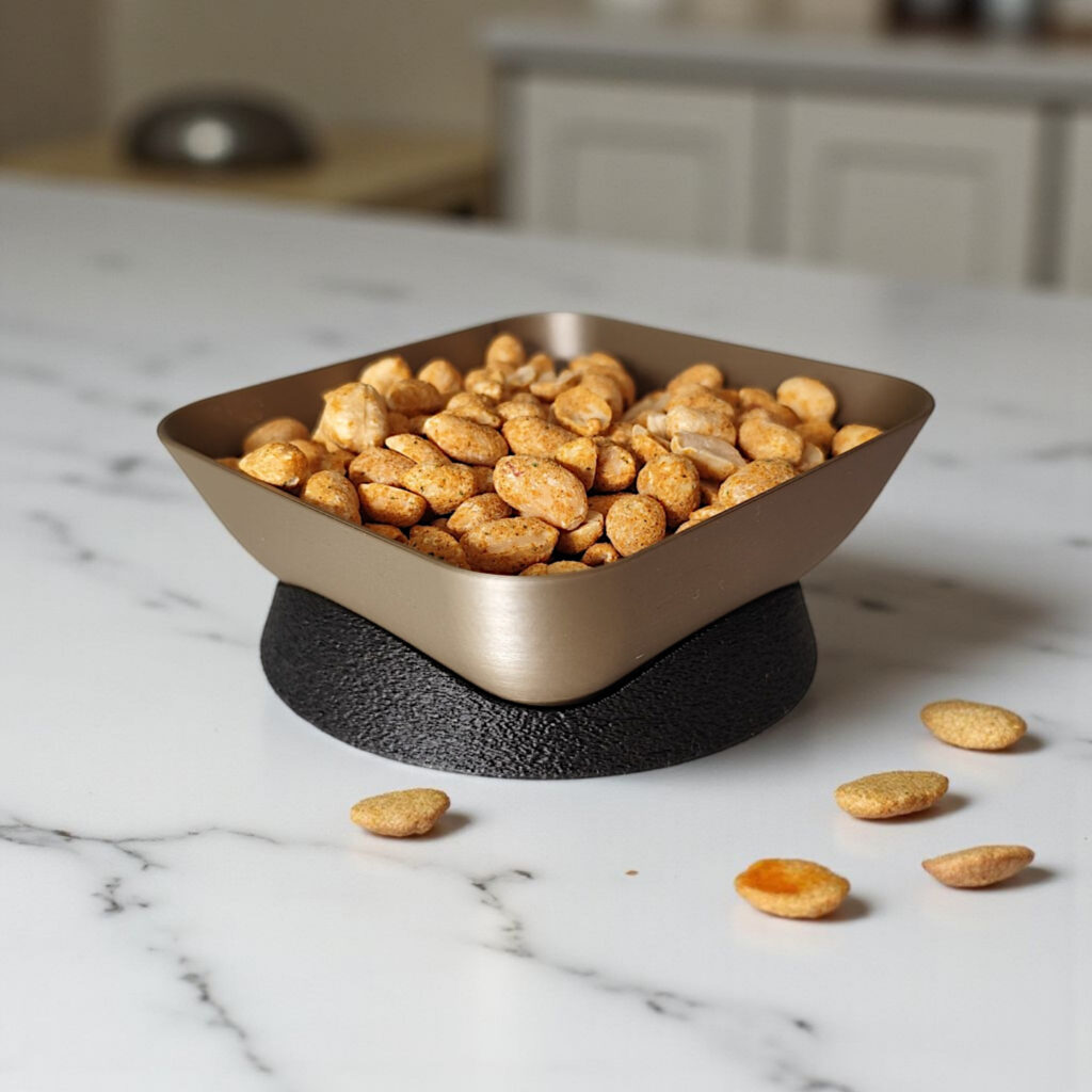 Tilted snack bowl with charm – commercial STL model for 3D printing by Deltaprints