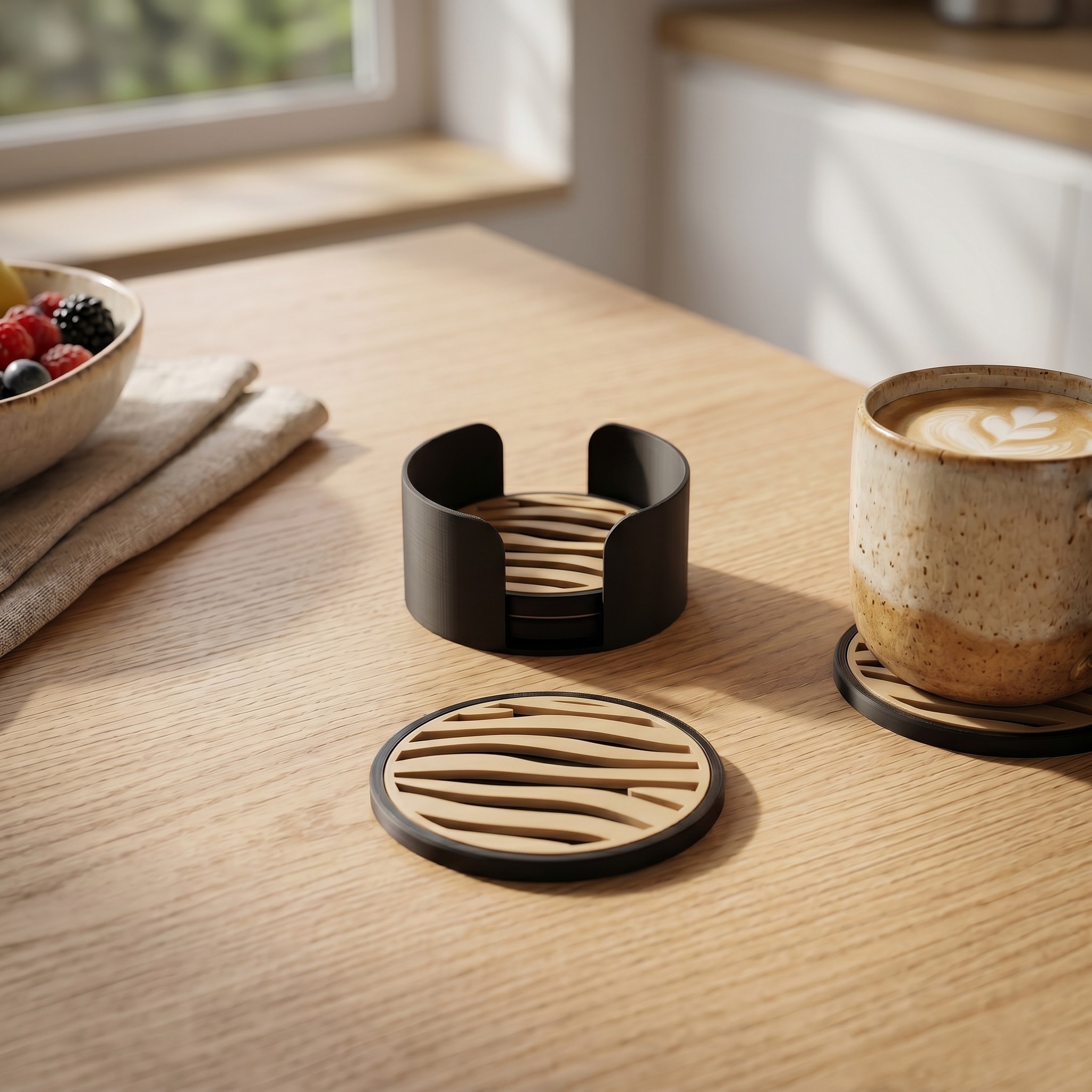 Coaster set with zebra texture 3D print product image 3 by Deltaprints