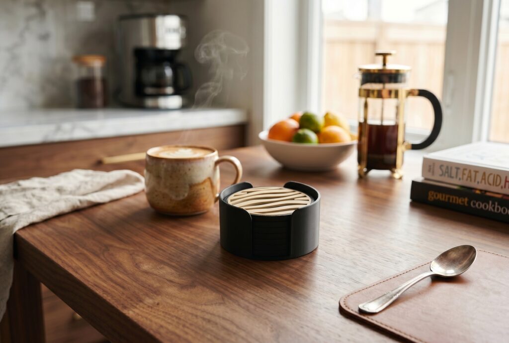 Coaster set with zebra texture – commercial STL model for 3D printing by Deltaprints