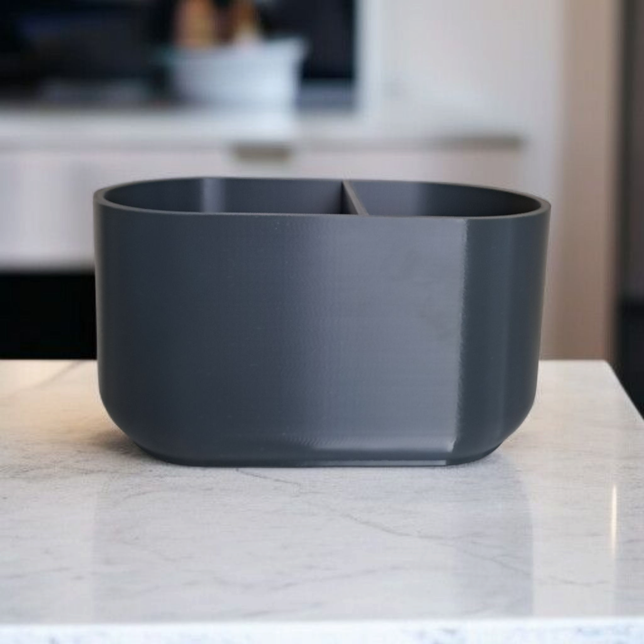 Modern kitchen utensil holder with 2 compartments 3D print product image 3 by Deltaprints