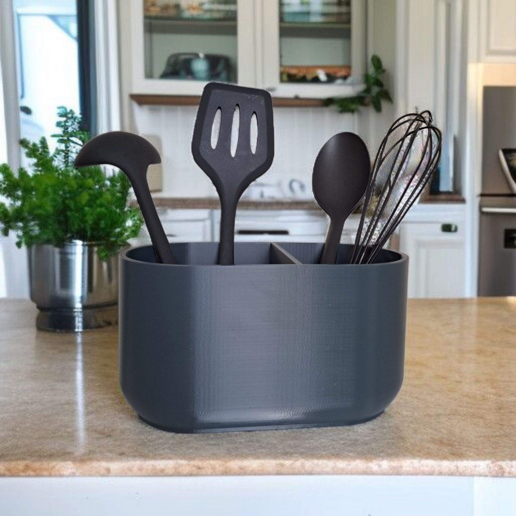 Modern kitchen utensil holder with 2 compartments 3D print product image 2 by Deltaprints