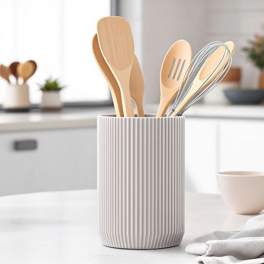 Modern ribbed kitchen utensil holder 3D print product image 3 by Deltaprints