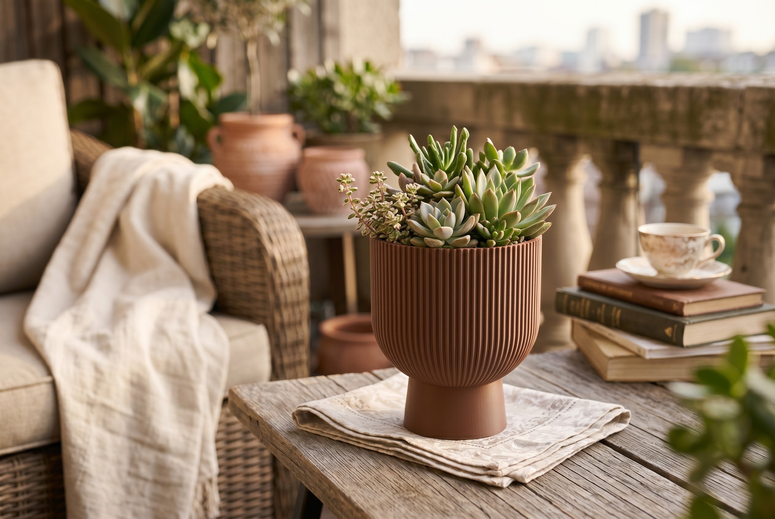 „Sereno“ – ribbed planter with base commercial STL file Plants & Planters by Deltaprints