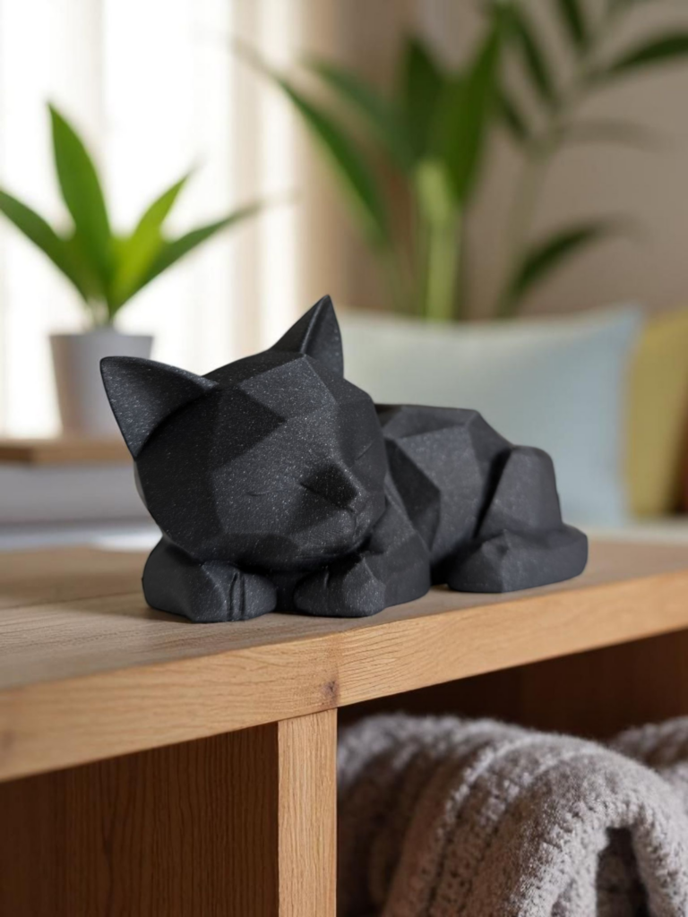 Sculpture #27 – Cute Sleeping Low Poly Kitten – commercial STL model for 3D printing by Deltaprints