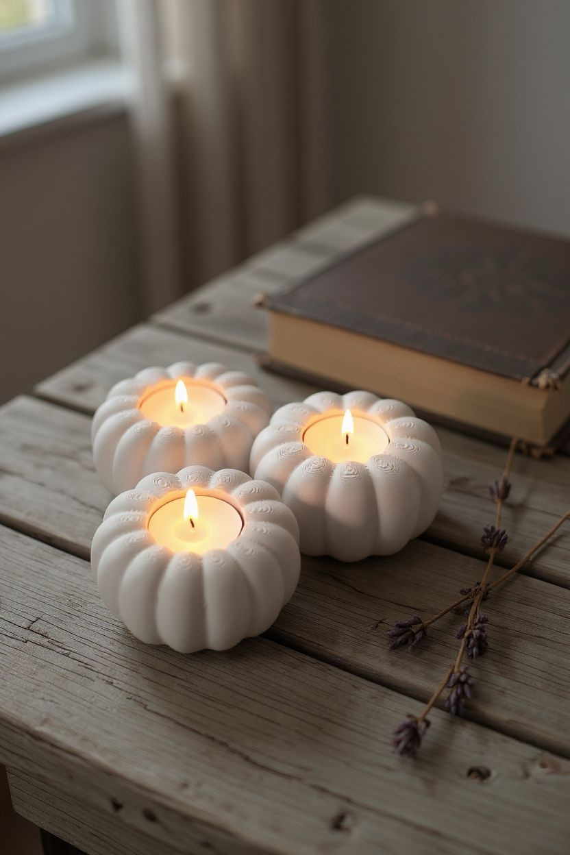 Autumnal pumpkin tealight holder for 3 (LED) tealights 3D print product image 4 by Deltaprints