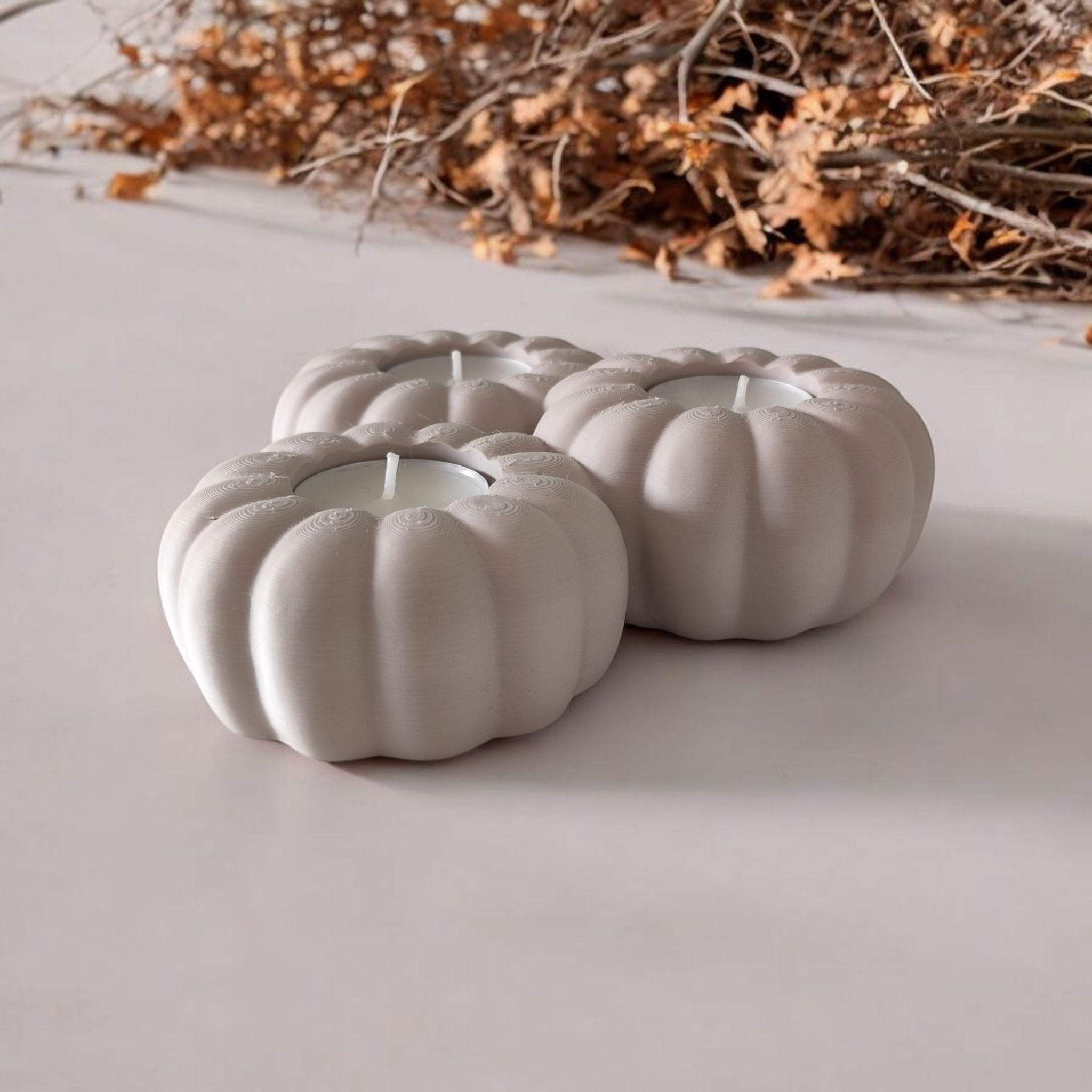 Autumnal pumpkin tealight holder for 3 (LED) tealights 3D print product image 3 by Deltaprints