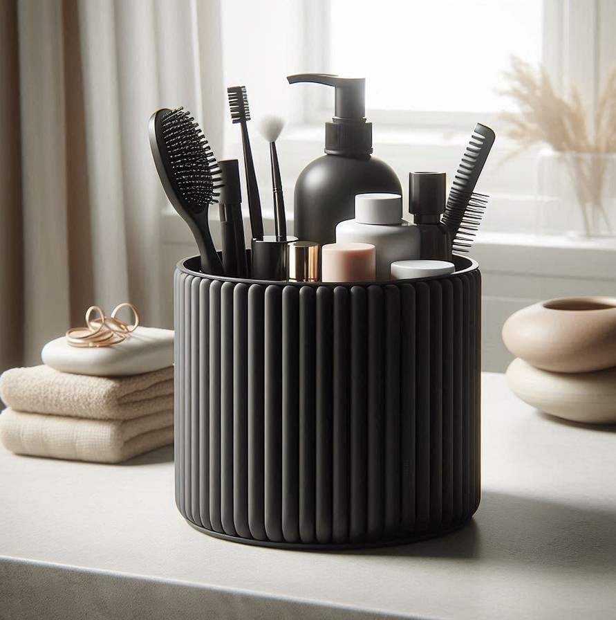 Modern Ribbed Bathroom Organizer, Make- Up Cup commercial STL file Bathroom Stuff by Deltaprints