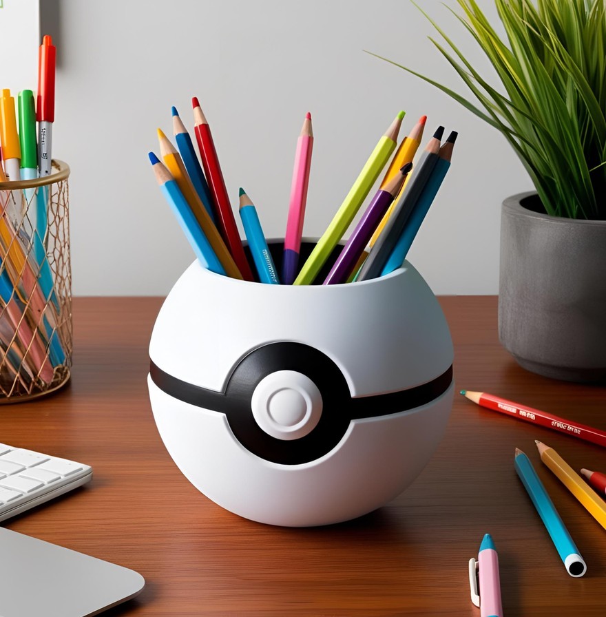 Pokeball Pencil Cup, Pokeball Pencil Holder commercial STL file Desk Accessories by Deltaprints