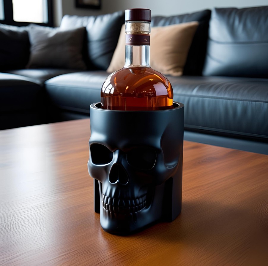Skull Whiskey Bottle Cooler, Bottle Holder commercial STL file Desk Accessories by Deltaprints