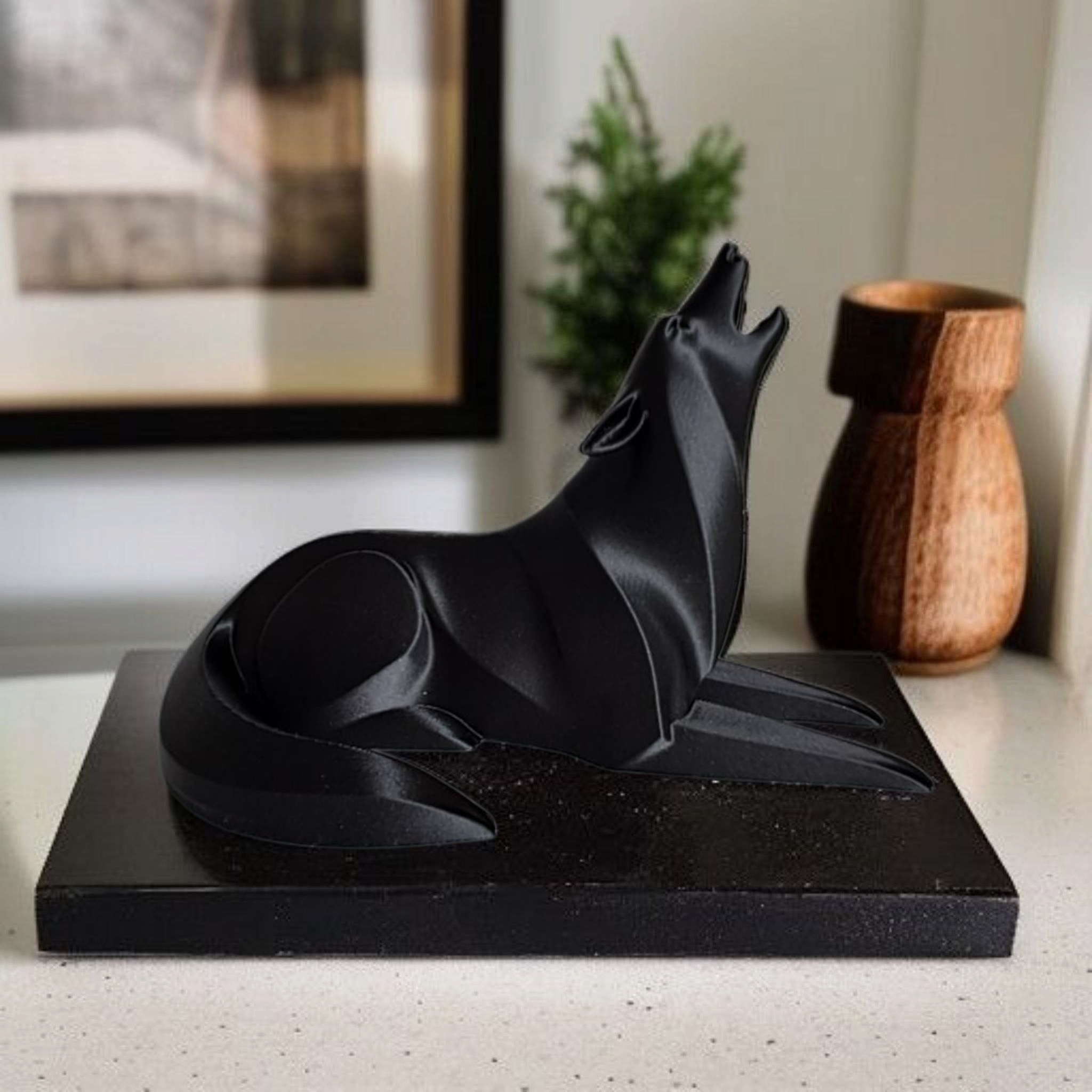 Sculpture #21 – Minimalist Howling Wolf – Lying down 3D print product image 3 by Deltaprints