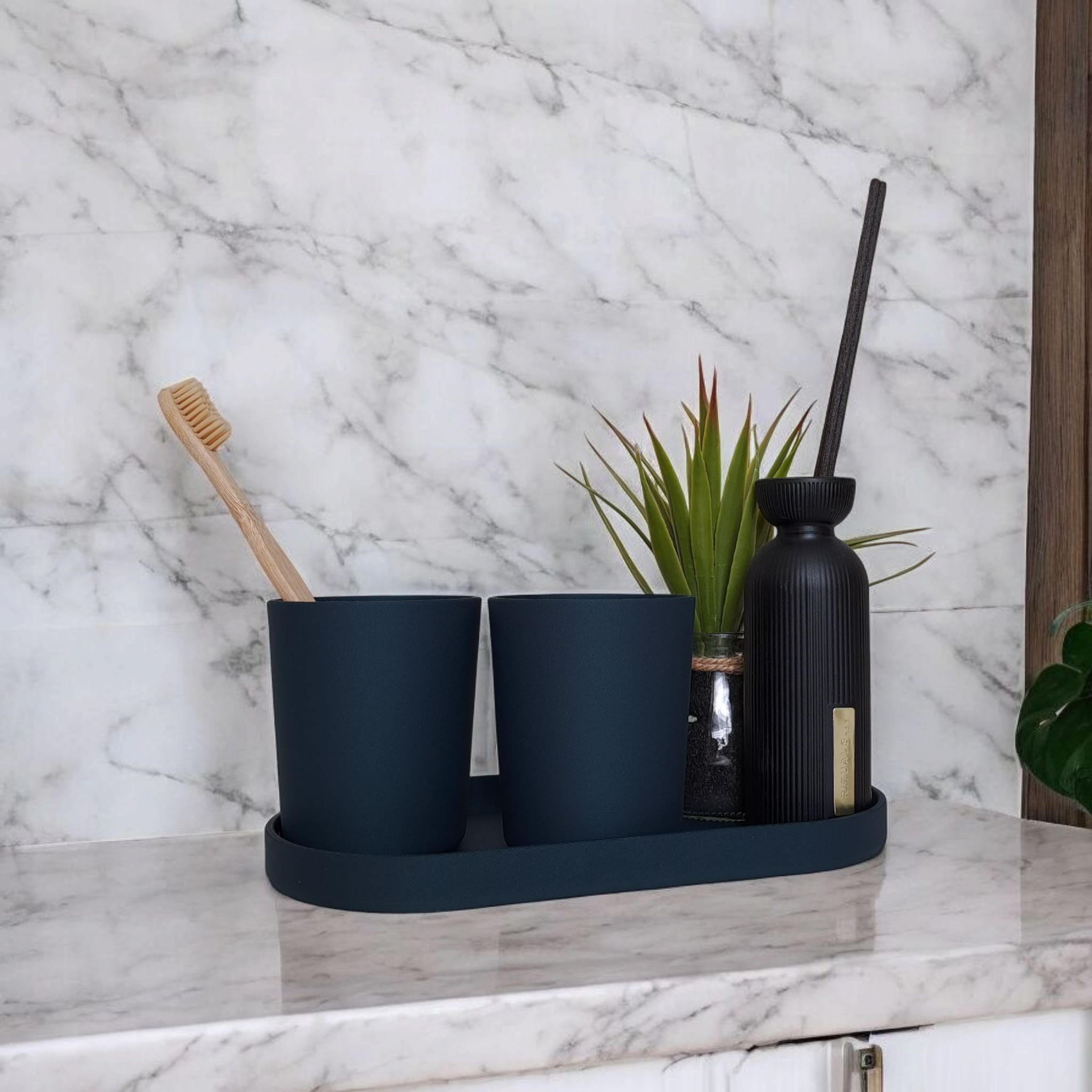 Minimalist Toothbrush Holder Set with Tray 3D print product image 2 by Deltaprints