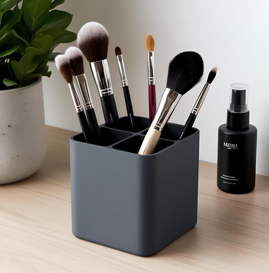 Modern Makeup Brush Holder With Four Compartments commercial STL file Bathroom Stuff by Deltaprints
