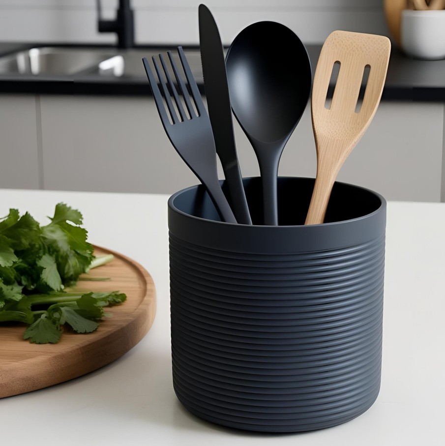 Ribbed designed kitchen utensil holder pot – commercial STL model for 3D printing by Deltaprints