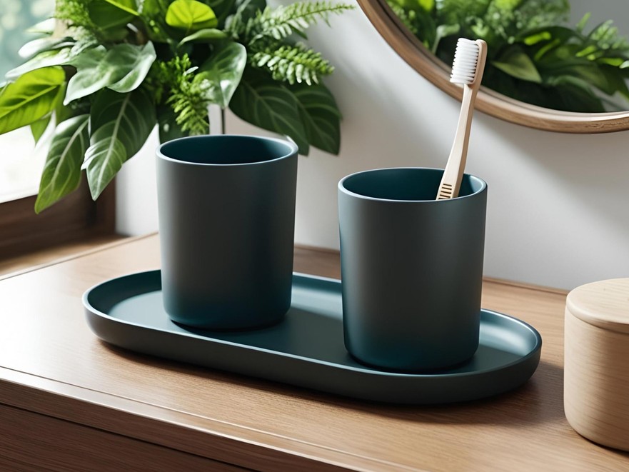 Minimalist Toothbrush Holder Set with Tray – commercial STL model for 3D printing by Deltaprints