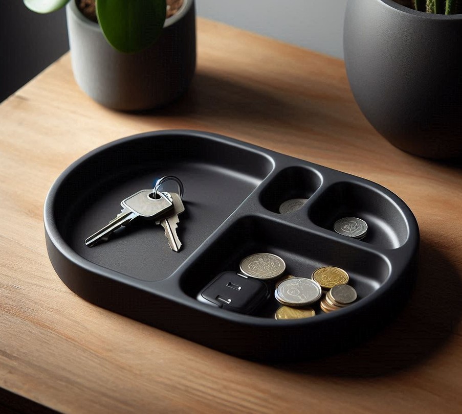 Modern Rounded Key and Coin Tray – commercial STL model for 3D printing by Deltaprints