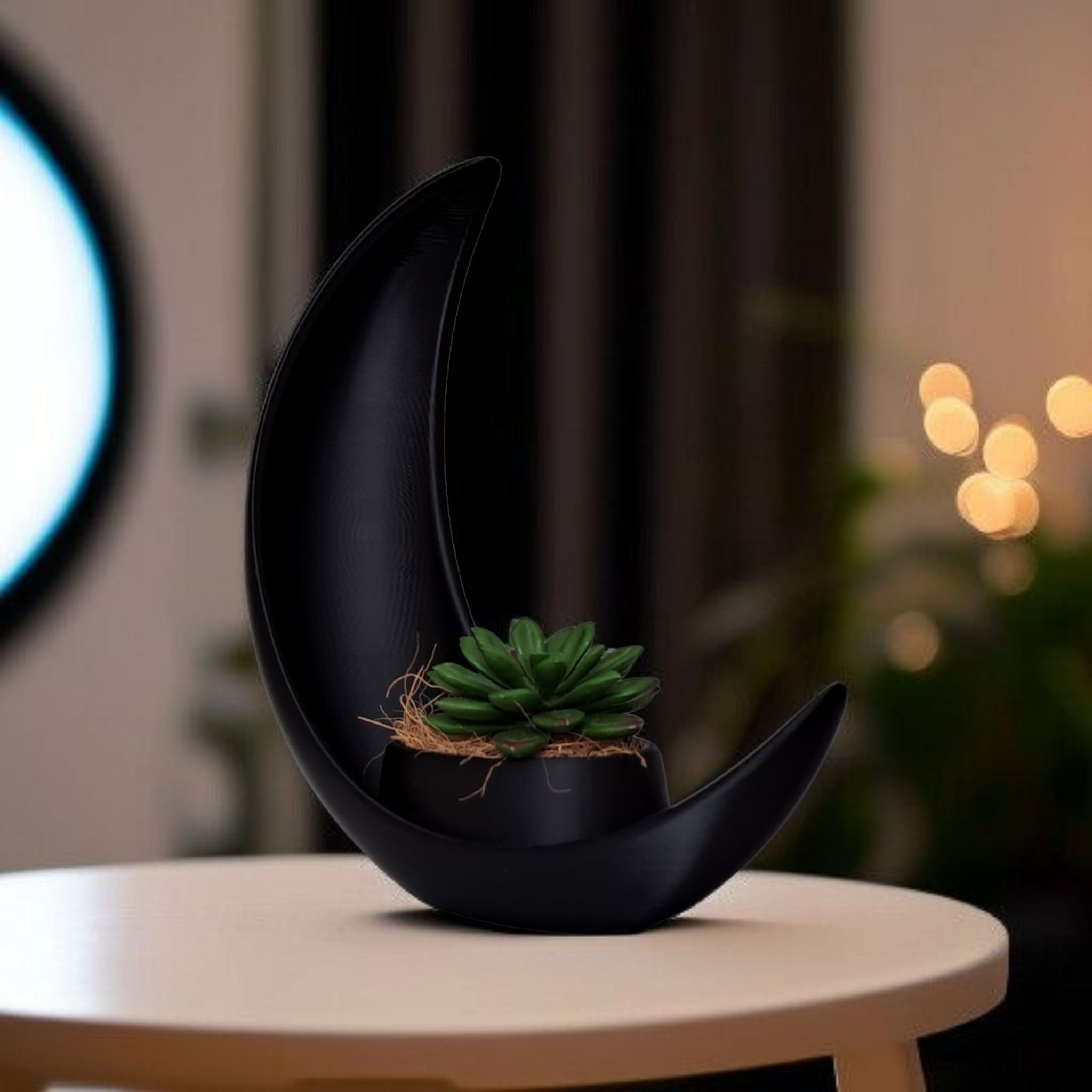 Crescent Moon Decoration With Elliptical Plant Pot 3D print product image 3 by Deltaprints