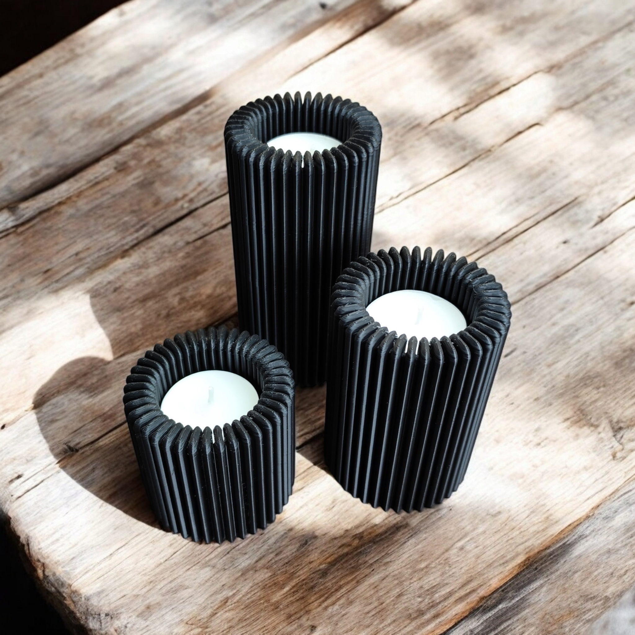 Ribbed Design Candle, Tealight Holder Set 3D print product image 2 by Deltaprints