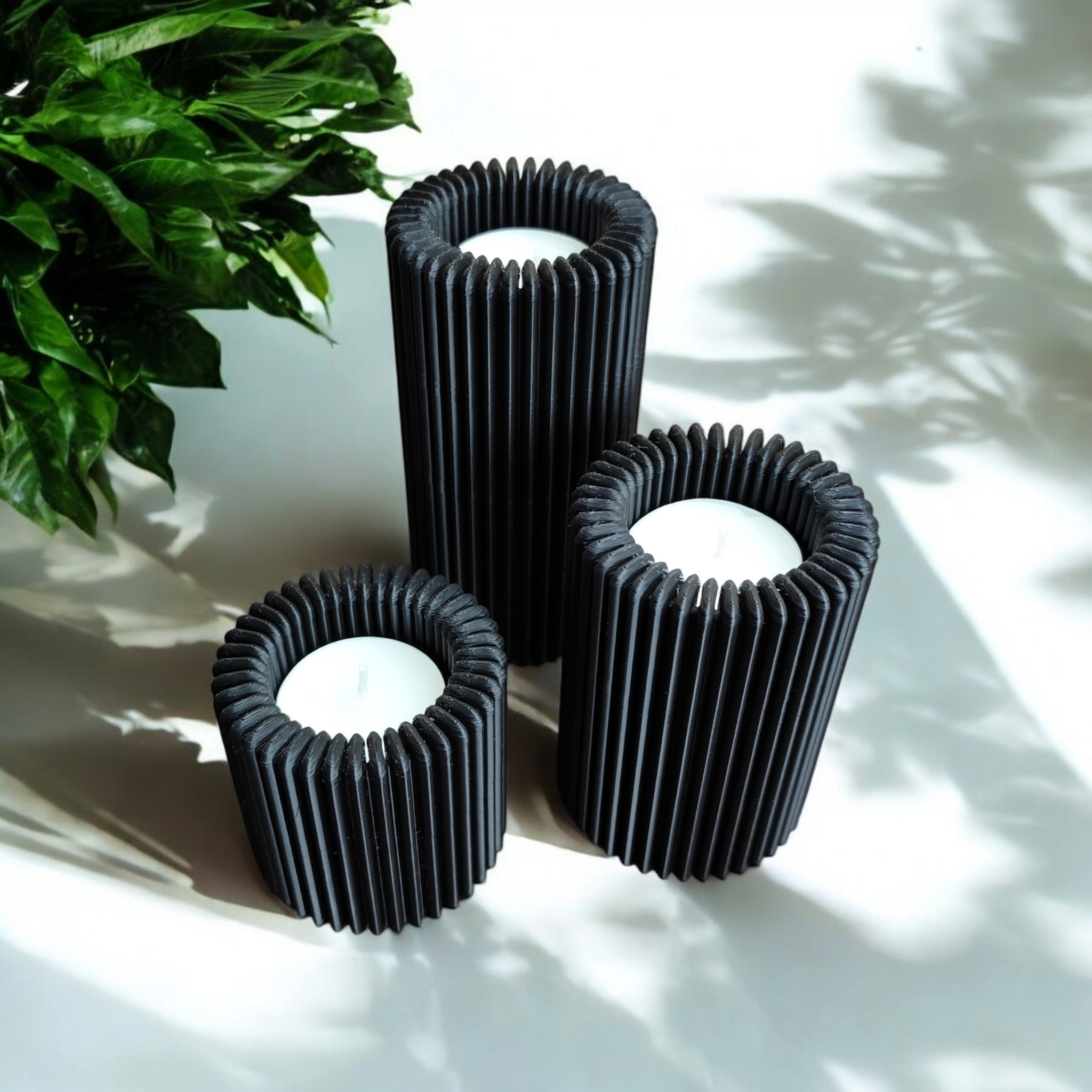 Ribbed Design Candle, Tealight Holder Set 3D print product image 3 by Deltaprints