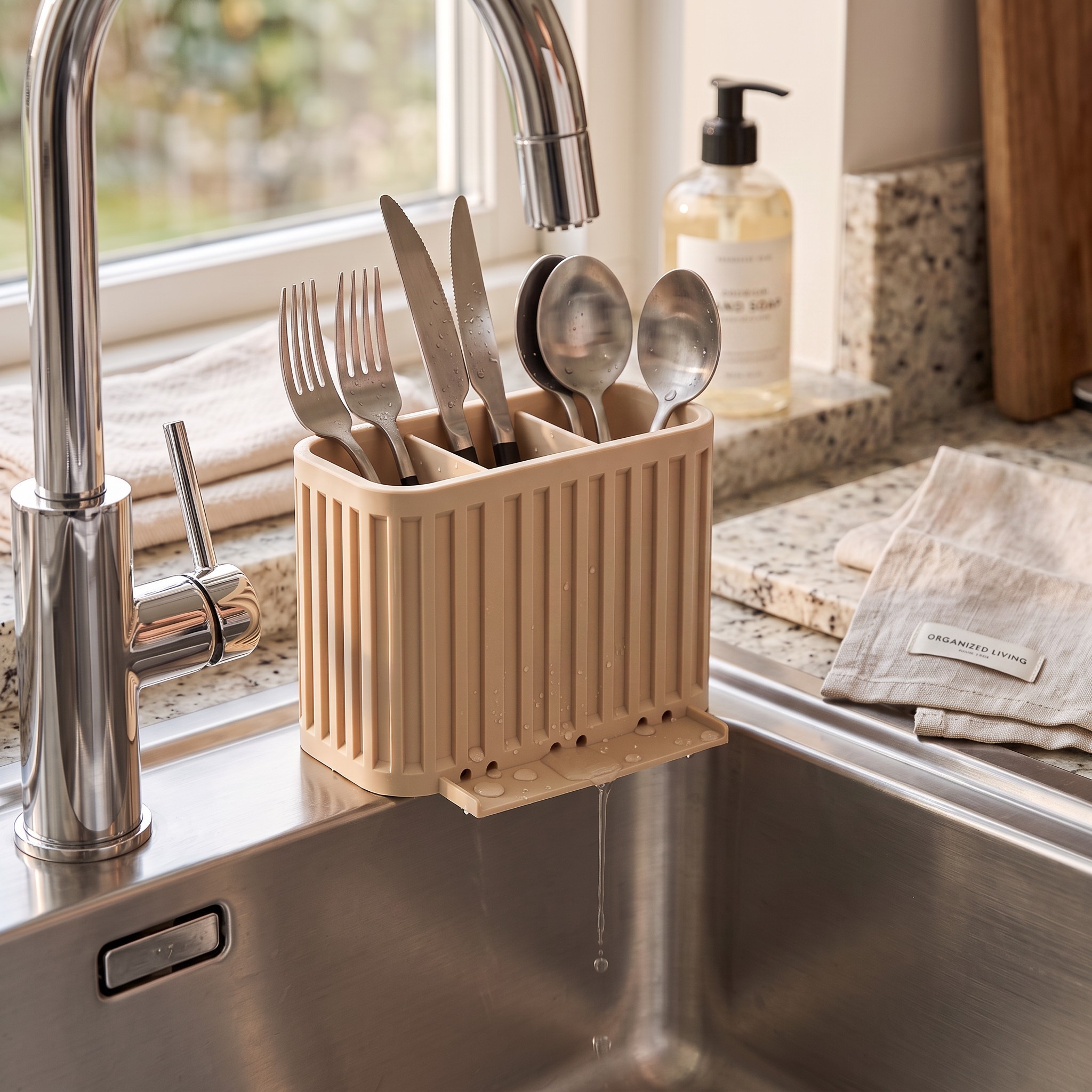 Japandi cutlery drainer with three compartments 3D print product image 3 by Deltaprints