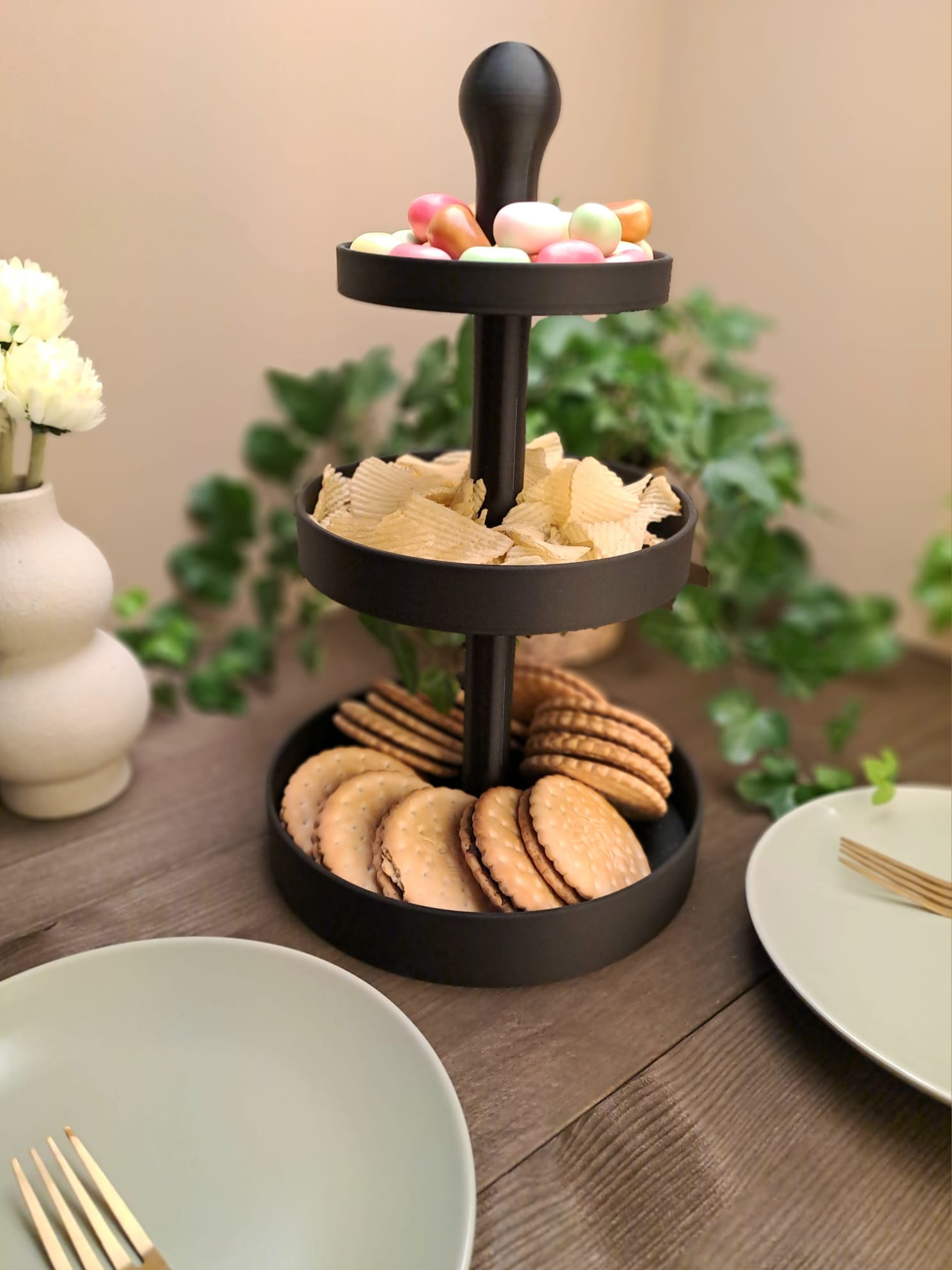 Three Tiered Snack – Cake Stand, Serving Stand 3D print product image 2 by Deltaprints
