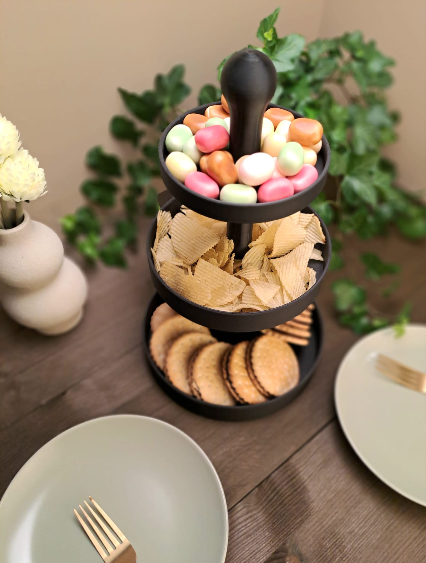 Three Tiered Snack – Cake Stand, Serving Stand 3D print product image 3 by Deltaprints