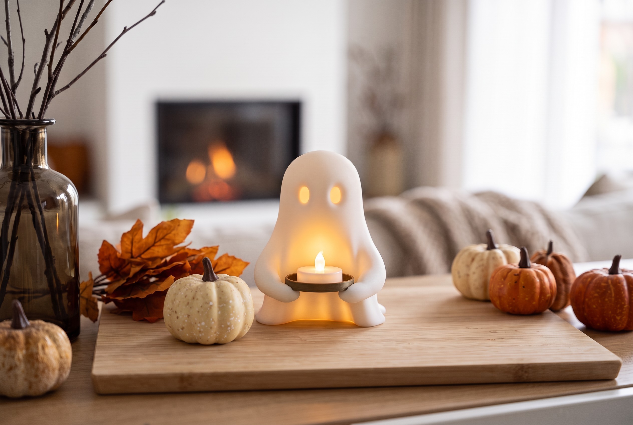 Halloween Ghost with LED Candle Tray – commercial STL model for 3D printing by Deltaprints