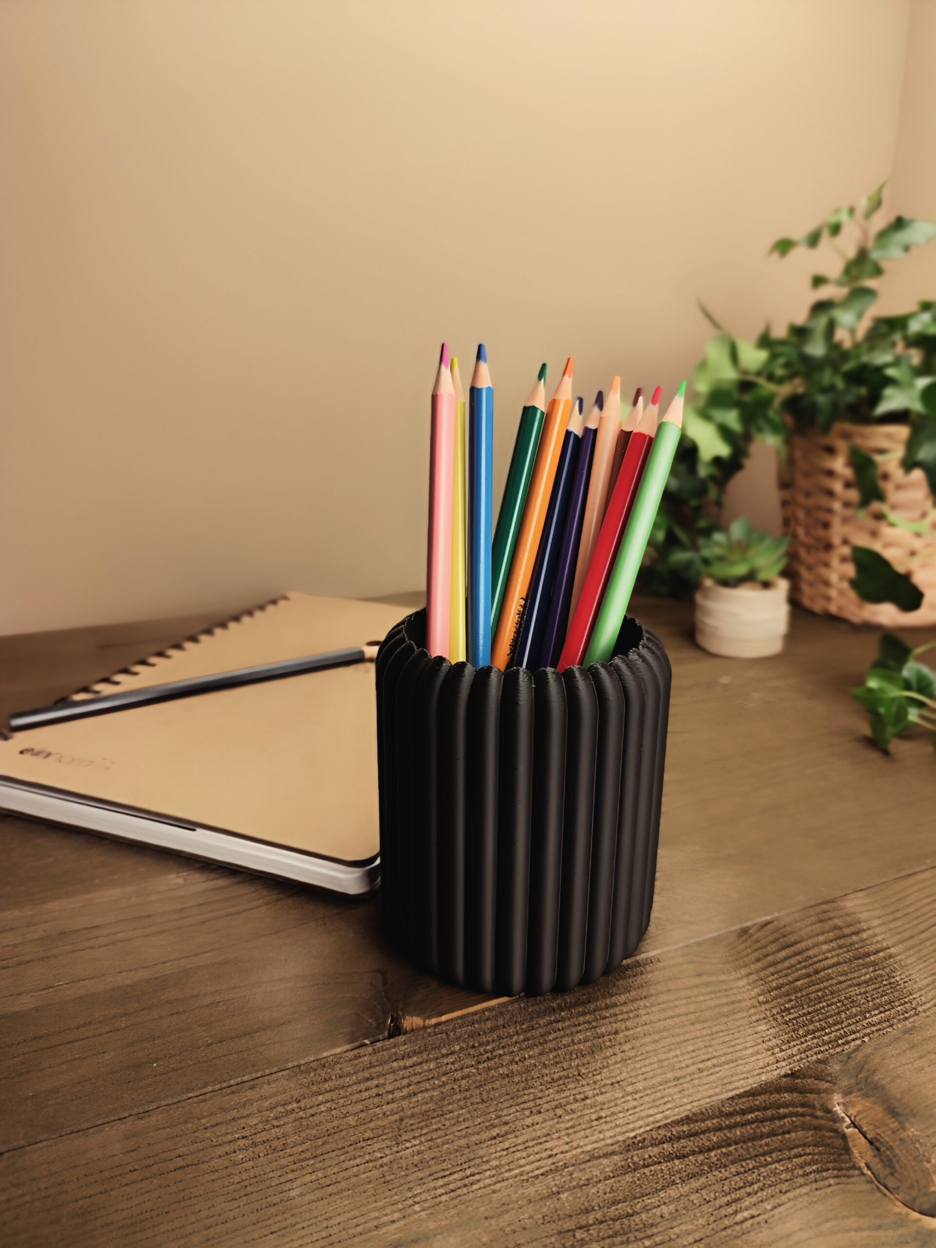 Modern Rod Ribbed Design Pencil Holder 3D print product image 3 by Deltaprints