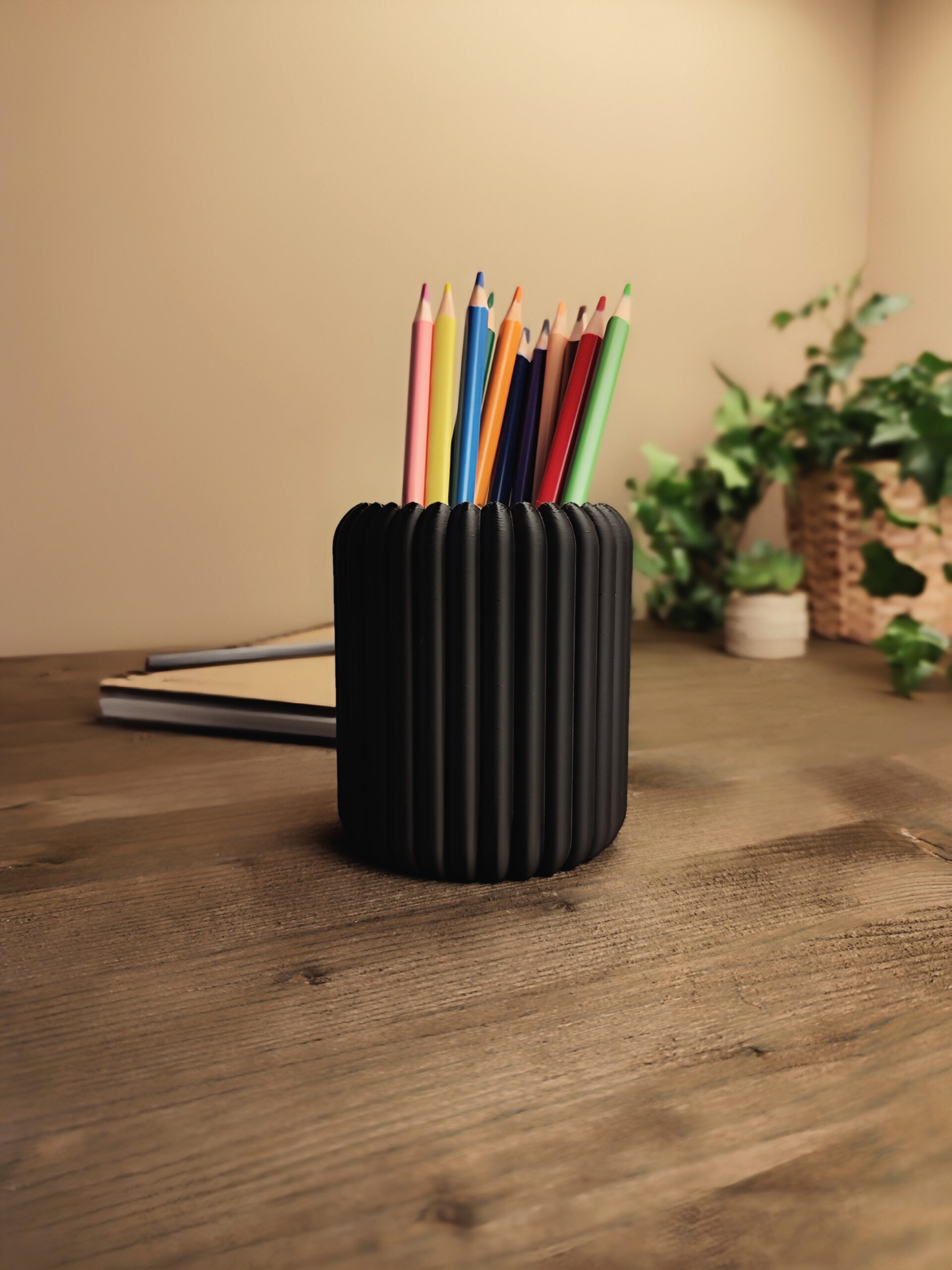 Modern Rod Ribbed Design Pencil Holder 3D print product image 2 by Deltaprints
