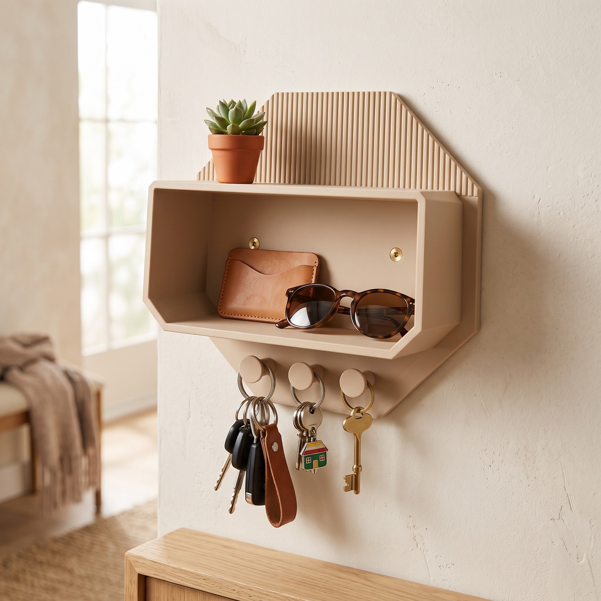 Wall-mounted shelf for keys and everyday items 3D print product image 3 by Deltaprints