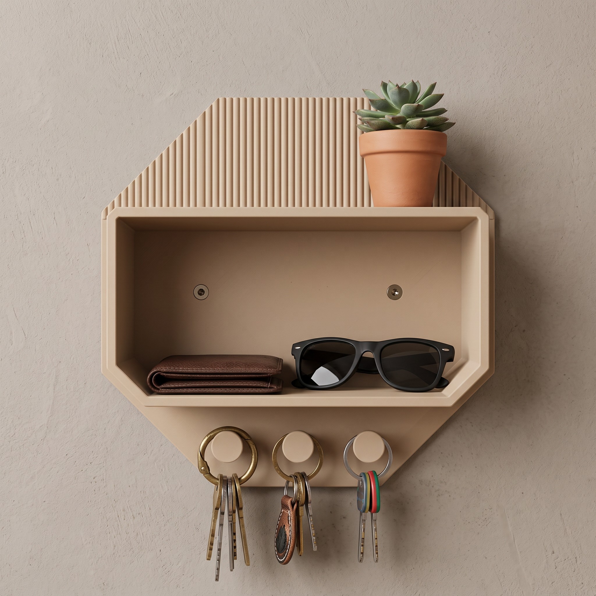 Wall-mounted shelf for keys and everyday items 3D print product image 4 by Deltaprints